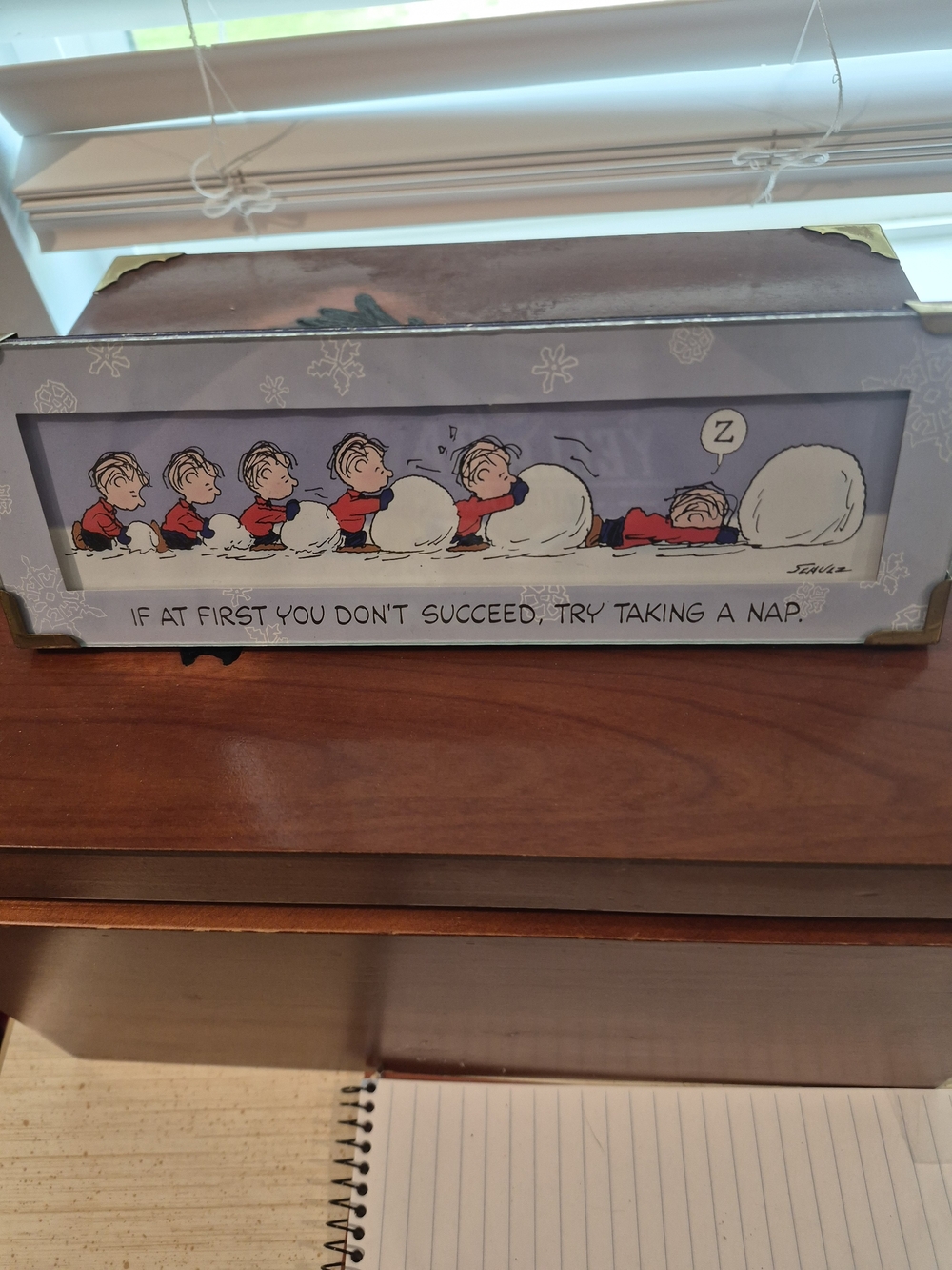 Hallmark Peanuts Gallery Black and Gold Desk Frame - "Don't Give Up!"